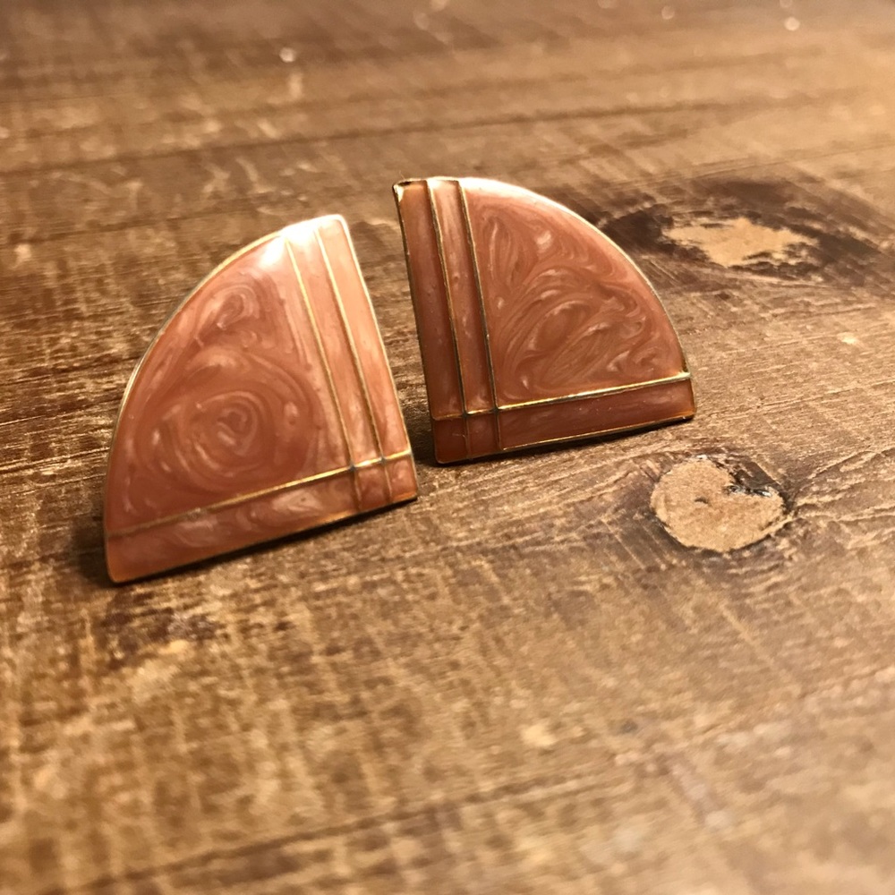 Vintage pink-beige gold triangle earrings